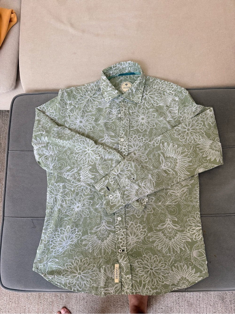 Ganesh Floral Print Button-Up Shirt XL Sage Green